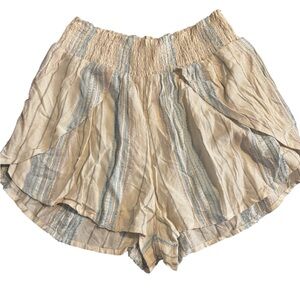 Elan Cream and Light Blue Striped High Waist Shorts